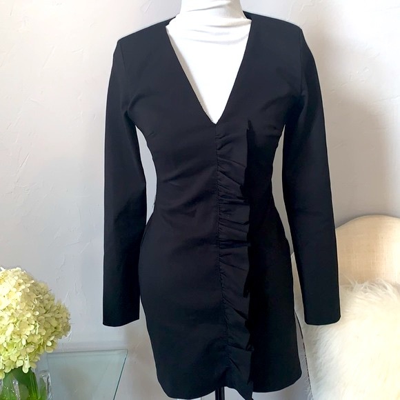 Zara Black Ruffle Mini Dress Size S - Picture 2 of 10